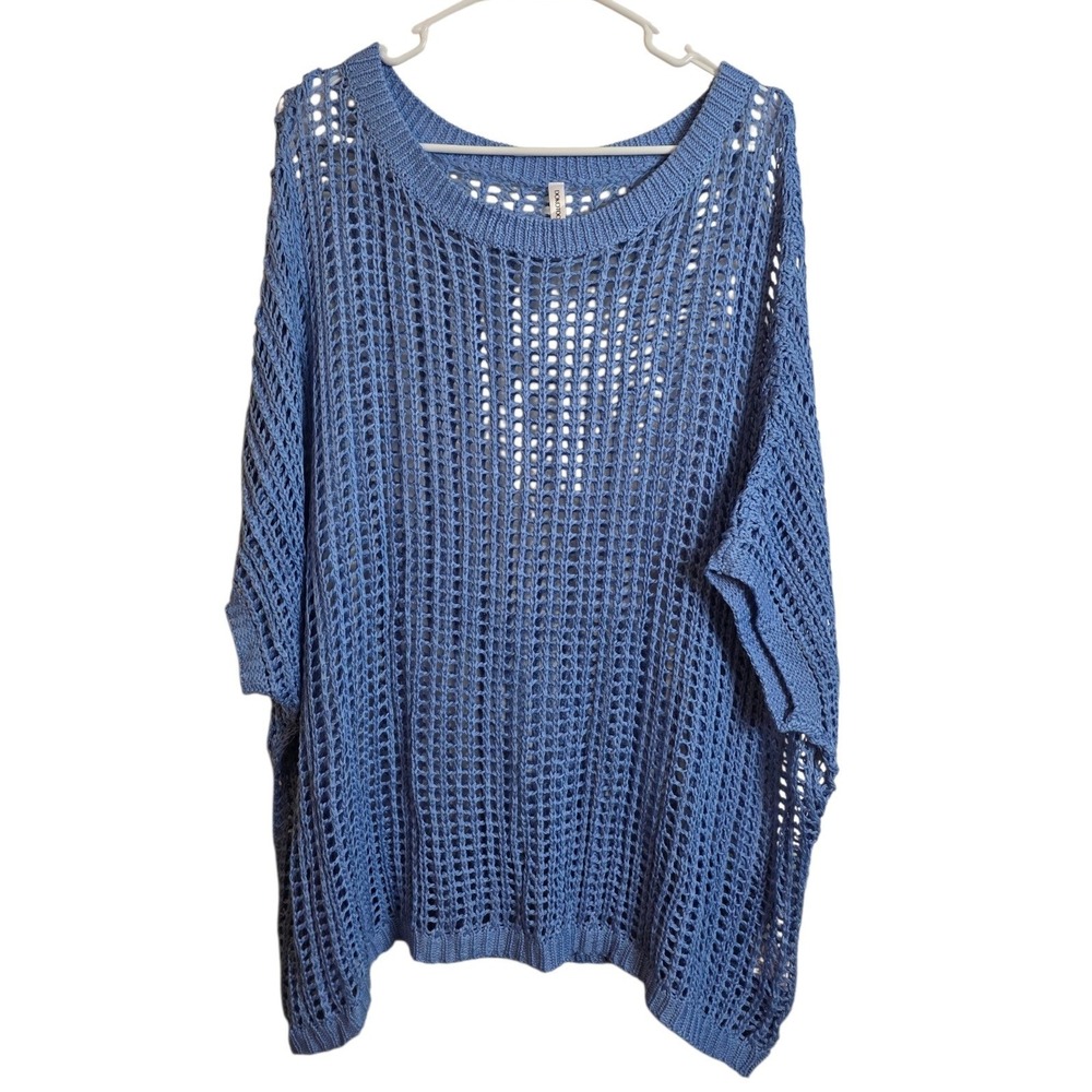Dokotoo  Blue Open Knit Crochet Sweater 3XL Boho Beachy Oversized Coverup